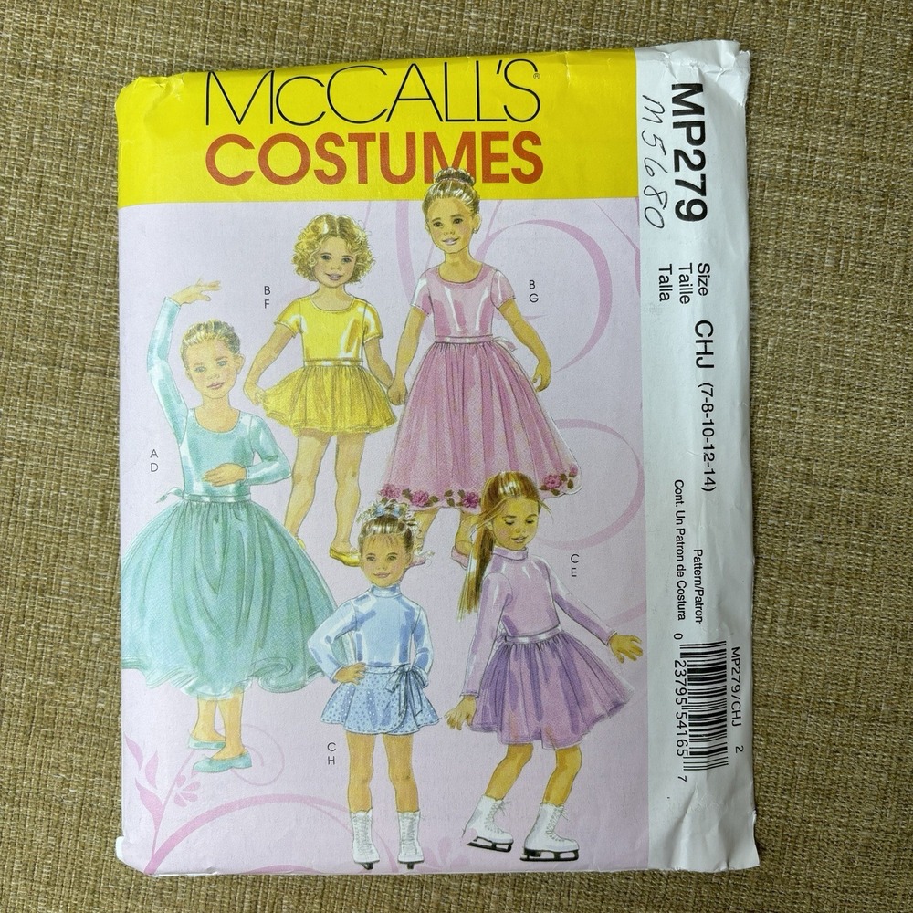 McCall's Pattern M5680 Girls Ballet Skating Costume Leotard Tutus 7-14 Uncut